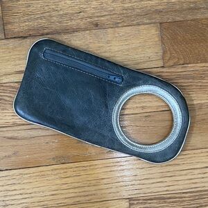 Arza Design Blue Gray Mini Bracelet Clutch Bag Leather Wristlet Circular Handle